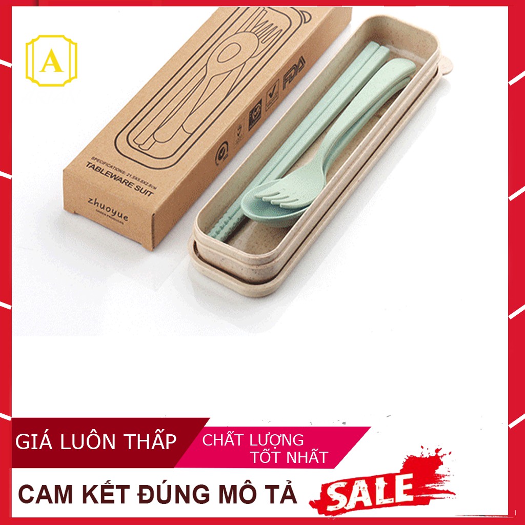 [Giảm Sốc] Bộ Đũa Muỗng Nĩa Lúa Mạch kèm hộp tiện lợi du lịch / ăn trưa văn phòng