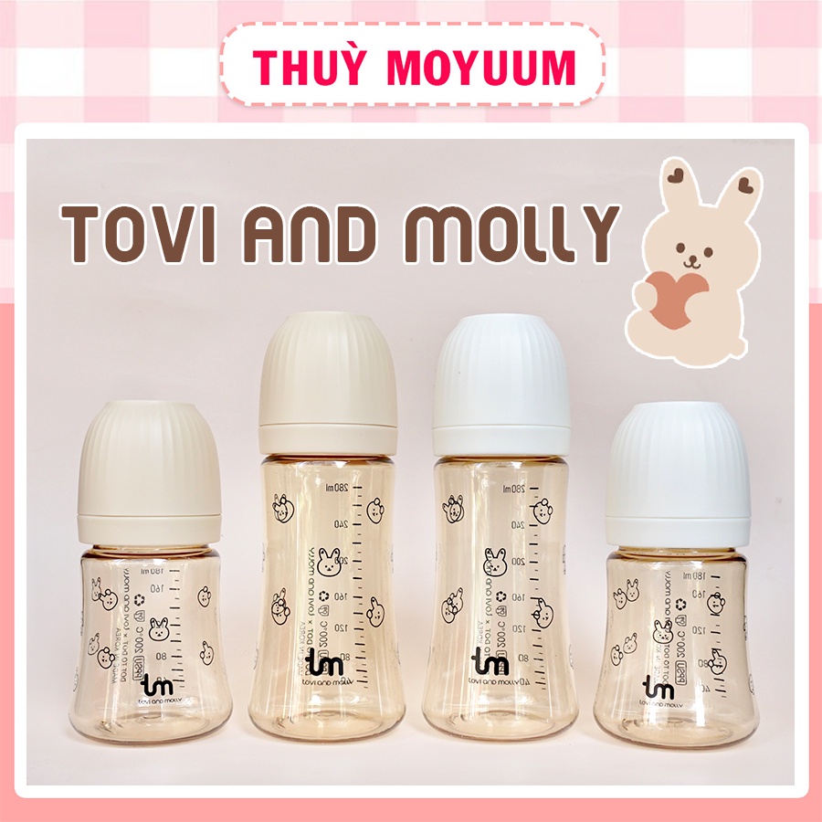 Bình sữa Tovi and Molly Thỏ, Sóc 180ml/280ml Hàn Quốc chính hãng (Bình đơn có vỏ hộp)