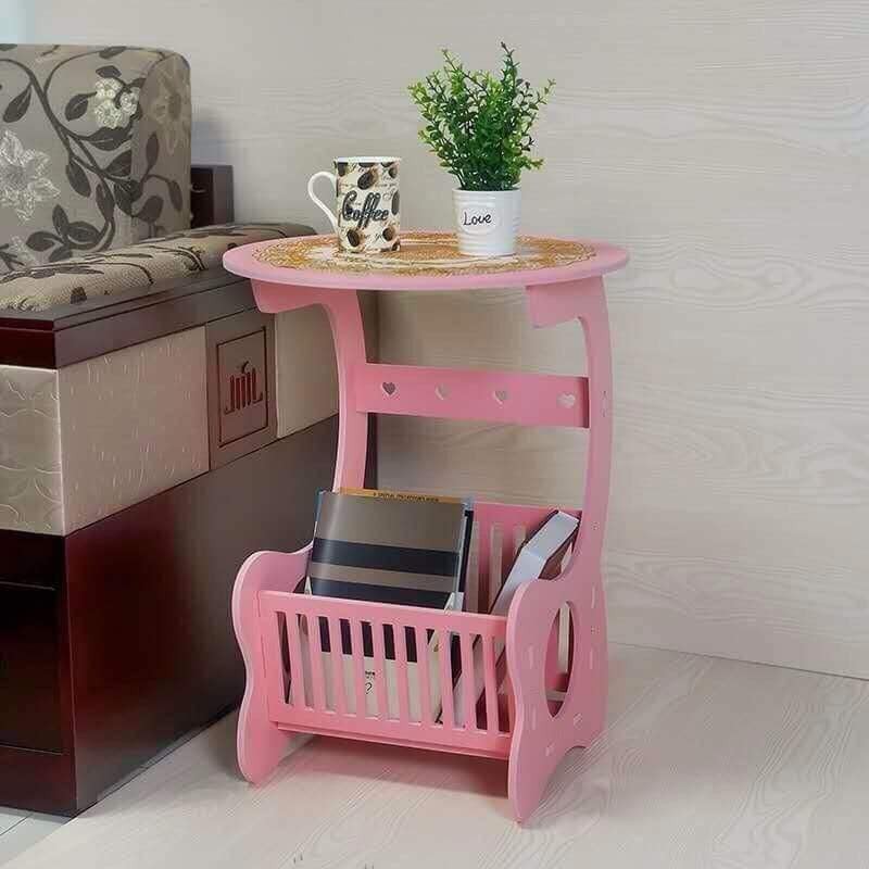 Bàn tròn có kệ để sách cao cấp, bàn để sách đầu giường độc đáo