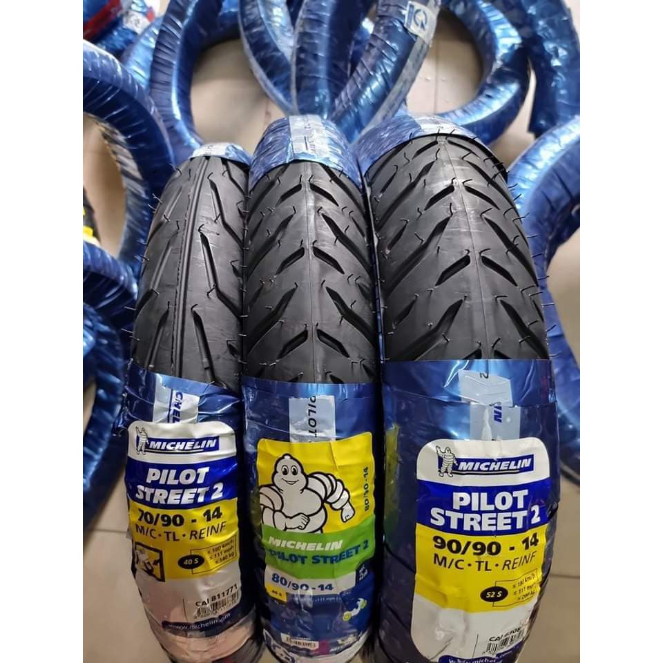 Các cặp vỏ lốp xe Michelin Pilot Street 2 size 14 inch và 17 inch cho tay ga - xe số, vỏ ko ruột - giá 1 cặp