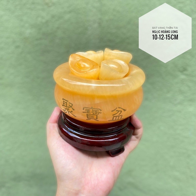 Bồn Tụ Bảo, Bát tụ bảo đá ngọc hoàng long màu vàng tự nhiên đường kính 10.2cm và 12cm