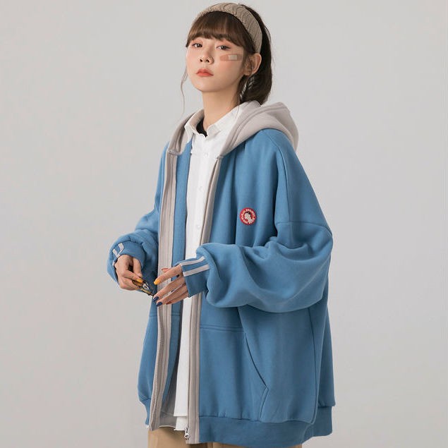 Áo Khoác Hoodie Dáng Rộng Giả Nhiều Lớp Kiểu Retro Hàn Quốc Cá Tính