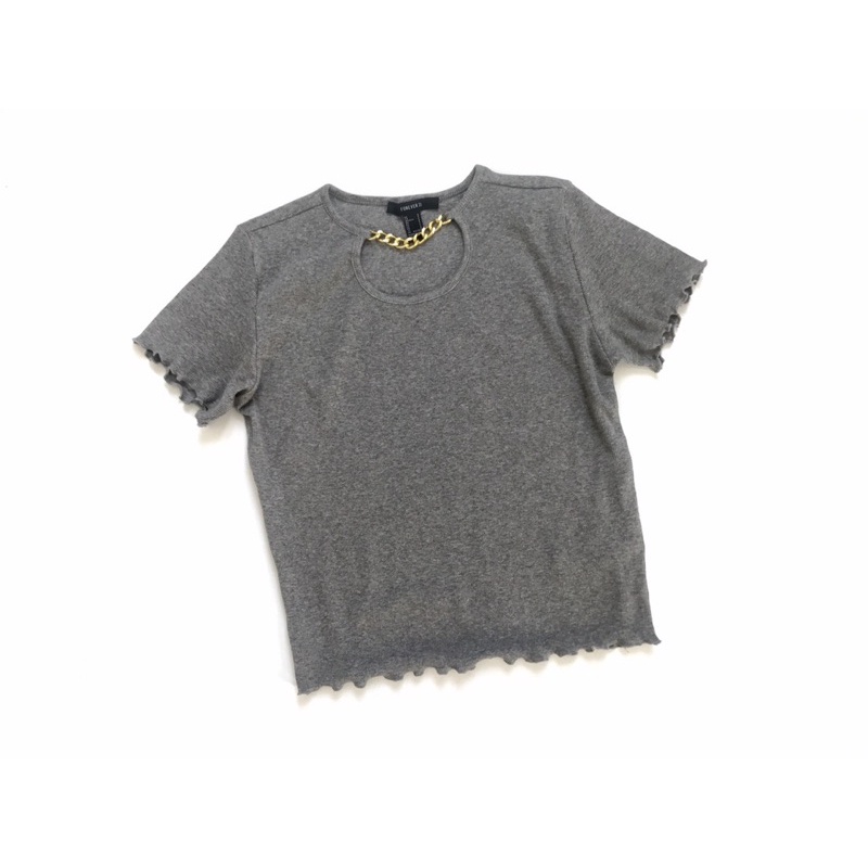 Áo croptop xám viền xích cổ vải  bo gân vnxk