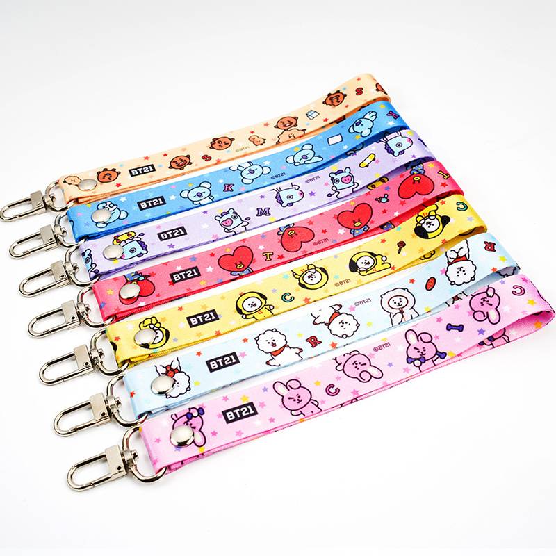 Móc khóa dây KPOP BTS BT21 Cartoons  Printed Keychain Wristlet For Key Chain Lanyard Long Hanging Strap Key Rings Charms DIY Jewelry Accessory COOKY KOYA MANG RJ SHOOKY TATA