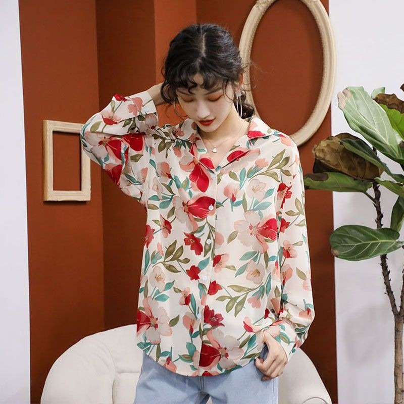 GENAISHA Áo sơ mi tay dài form rộng phong cách retro Hàn Quốc cho nữ 809