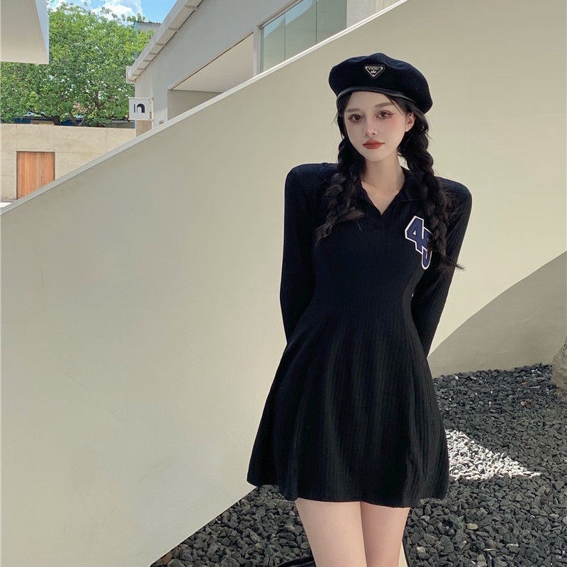 COZOK Đầm tay dài cổ polo dáng ôm thời trang