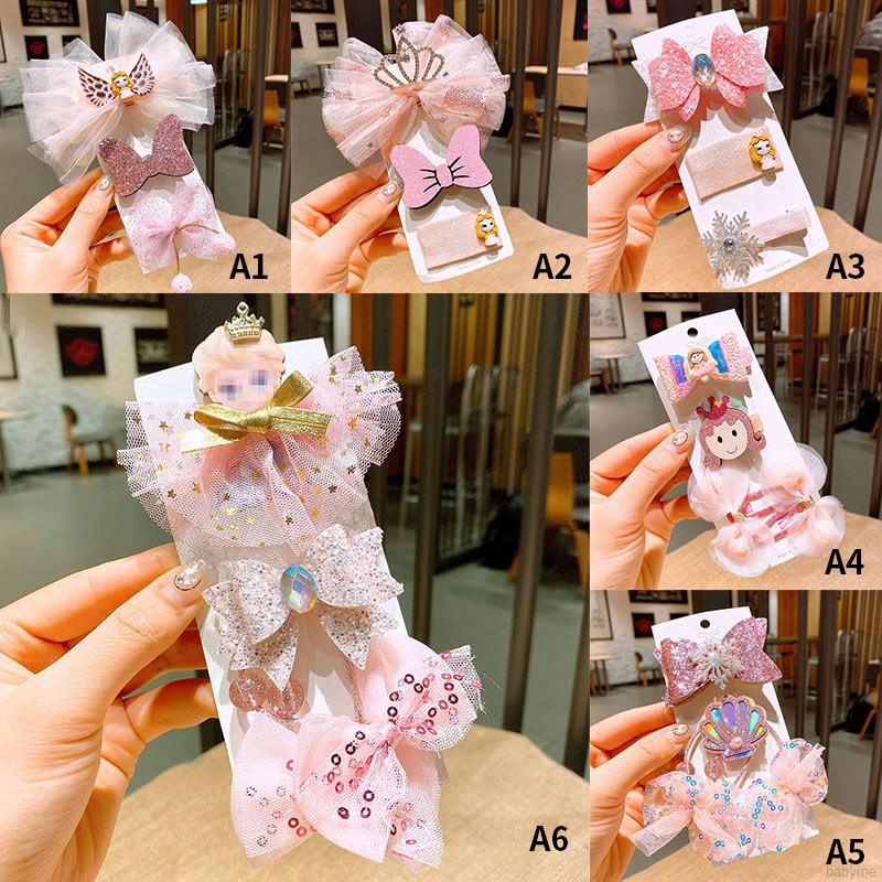♕ babyme ღ 3 Pcs Girls Baby Hairpin Cute Bow Hair Accessories Hearwear Set
