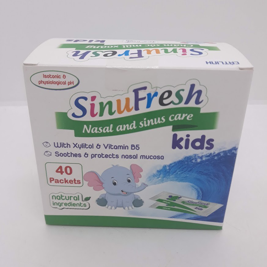 Muối rửa mũi cho bé từ 1 tuổi Sinufresh Kids, chính hãng Dược Cát Linh - mẫu mới cho trẻ - hộp 40 gói