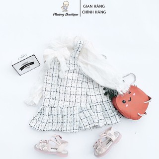 Váy dạ thu đông lót lông phối voan tóc cho bé gái