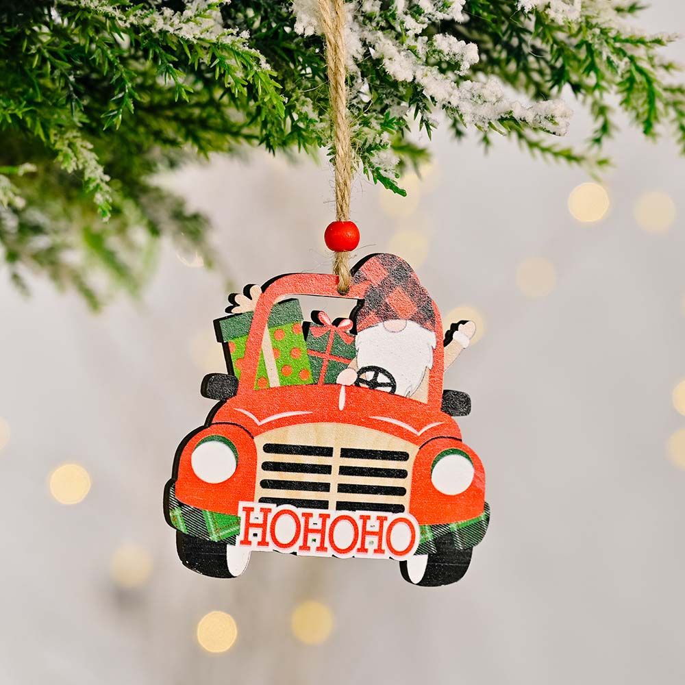 JAVIER Creative Wooden Pendants New Year Wood Crafts Hanging Ornament Gift Hollow Car Christmas Tree Truck Natural Christmas Decoration