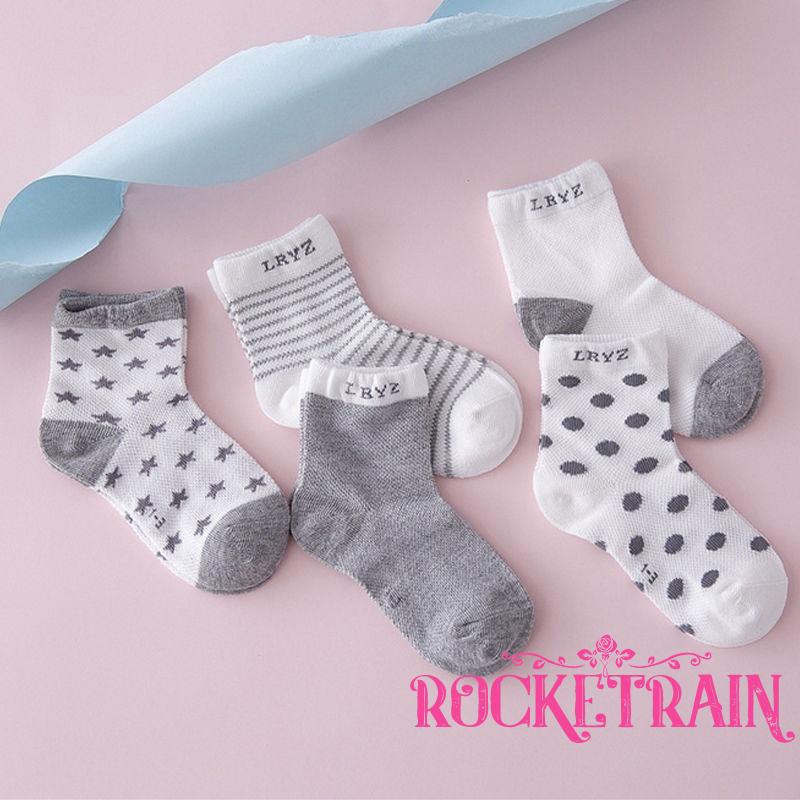 5 đôi tất chất liệu cotton in họa tiết đơn giản nhiều màu xinh xắn cho bé
