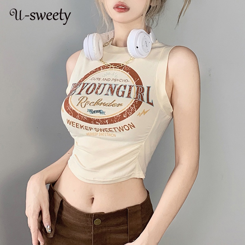 Áo Tank Top Ôm Dáng Co Giãn In Chữ Thời Trang Cho Nữ