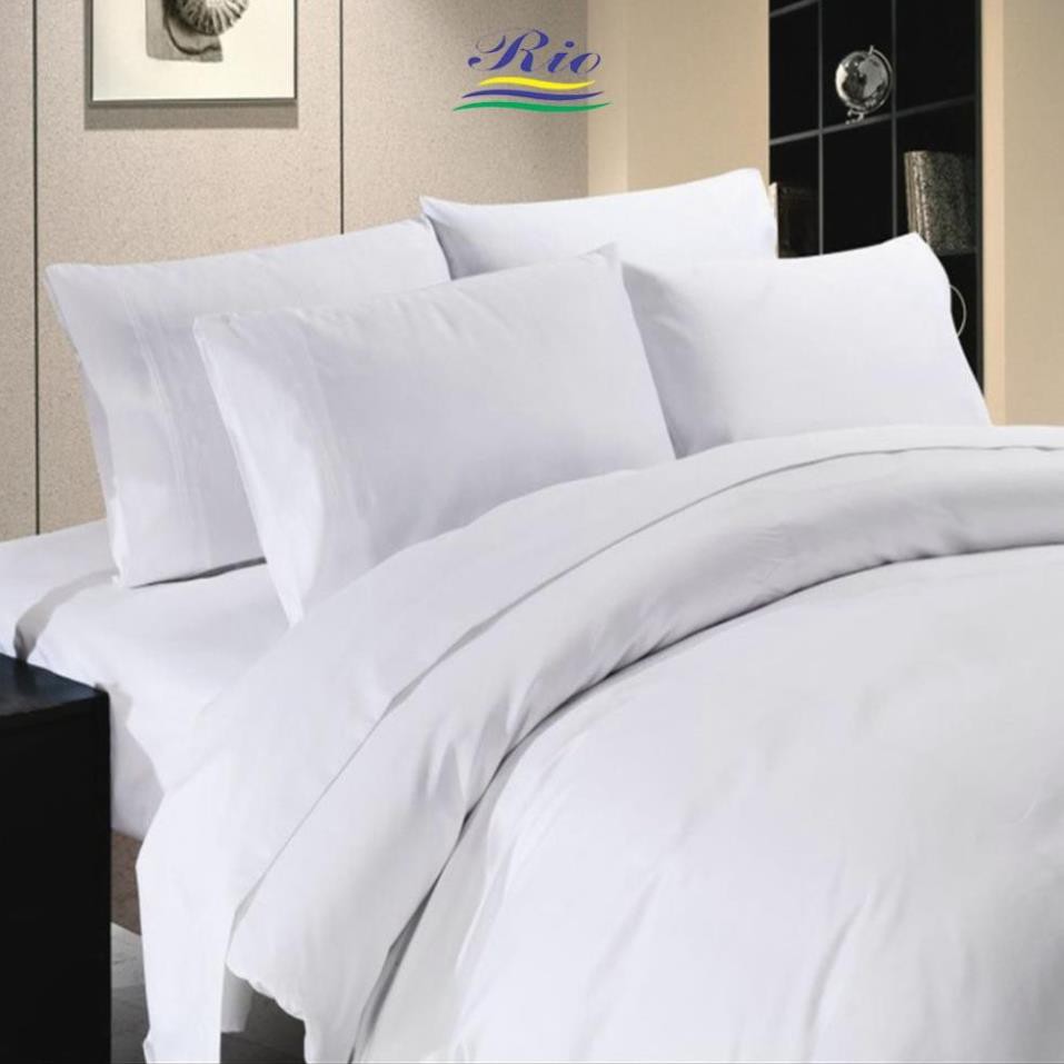 Bộ Ga Gối Cotton Khách Sạn RIOTEX Trắng Trơn hàng đẹp full kích thước 1m/1m2/1m4/1m6/1m8/2m2