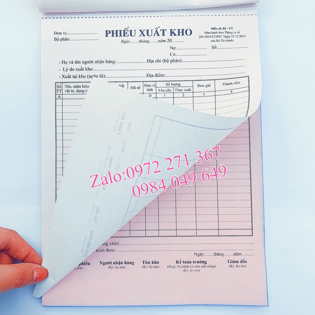 Phiếu nhập kho - phiếu xuất kho 2 liên A4 60 tờ - 100 tờ