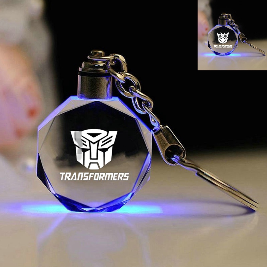 Transformers Móc Khóa Đèn LED K9 Pha Lê 7 Màu Trong Suốt Hình Transformers