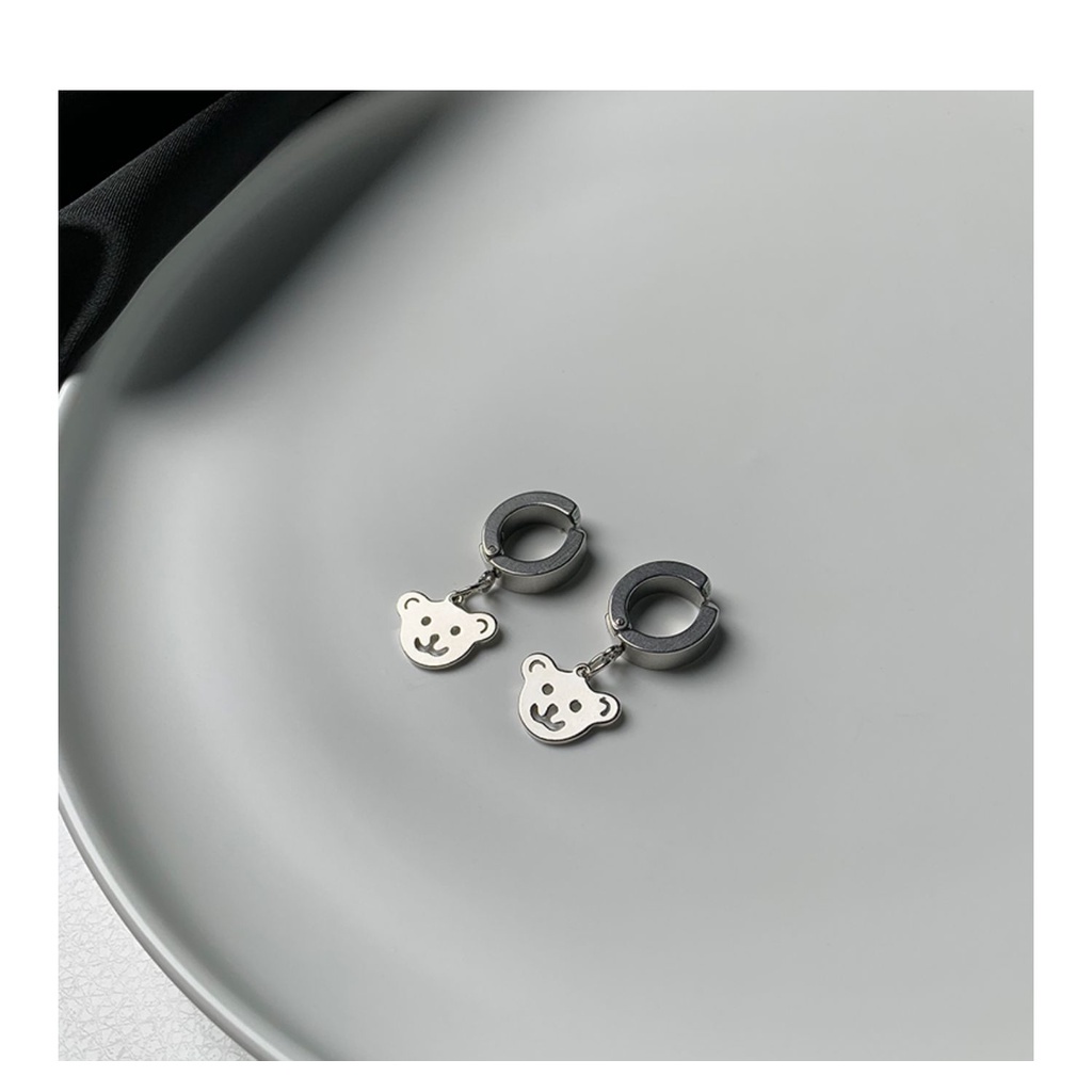 Khuyên Tai Hình Tròn Họa Tiết Gấu Phong Cách Hiphop Thời Trang