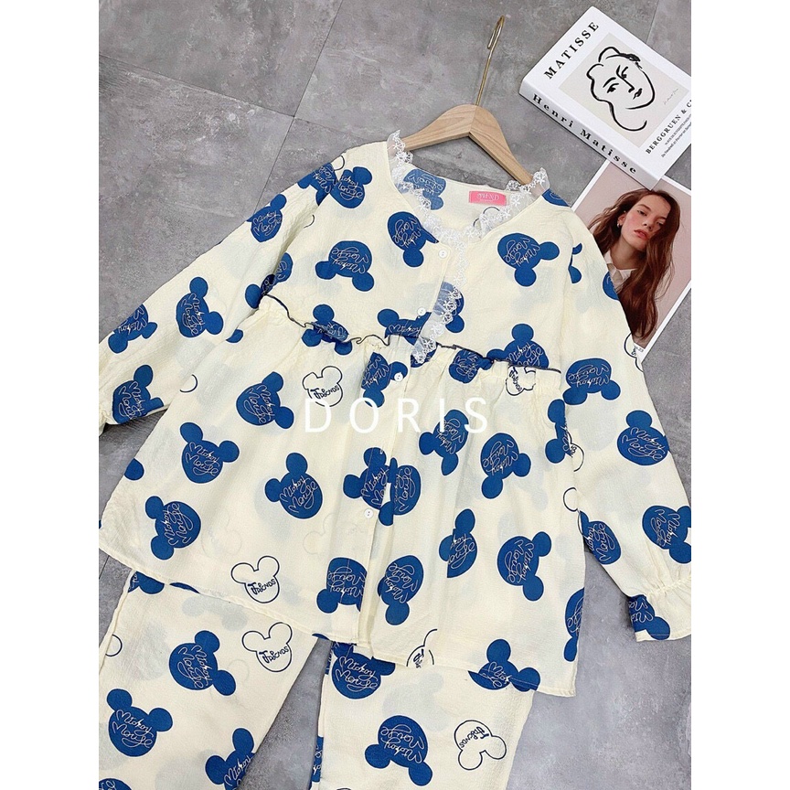 Bộ Bầu và Sau Sinh cổ pha ren chất xốp nhăn, có khóa kéo cho bé ti - BD89