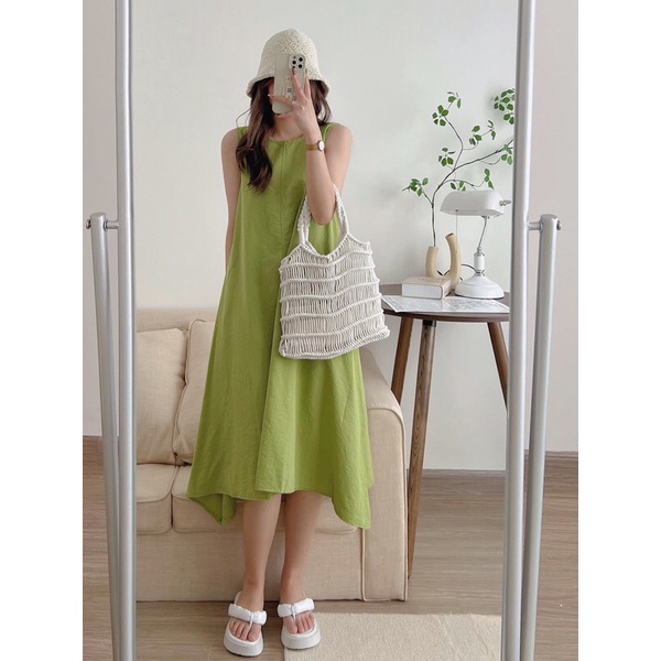 Váy sát nách dáng xoè đũi xước Pea Store - Váy maxi đũi đi biển dáng xoè xinh xắn