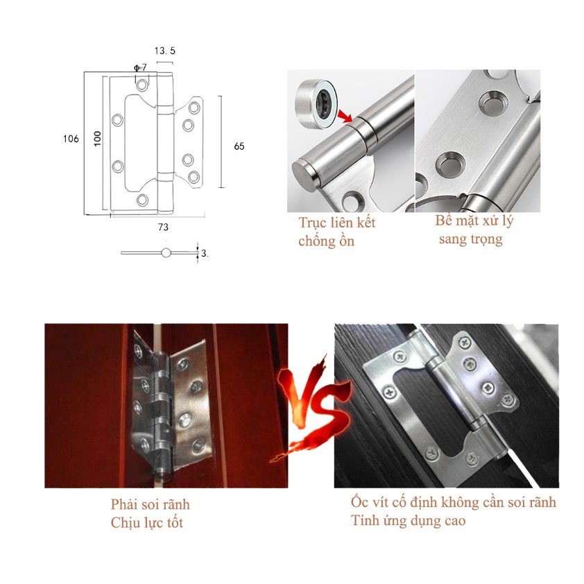 Bản lề cửa,bản lề âm dương inox 4*3*3