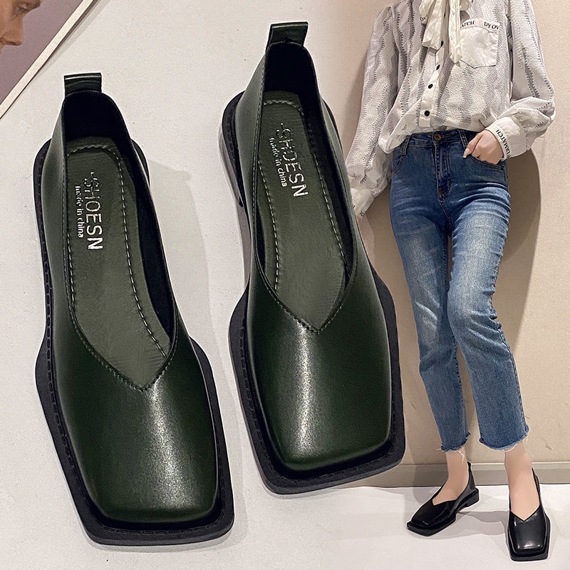 Giày Búp Bê Mũi Vuông Đế Mềm Họa Tiết Răng Cưa Phong Cách Retro Pháp Cho Nữ