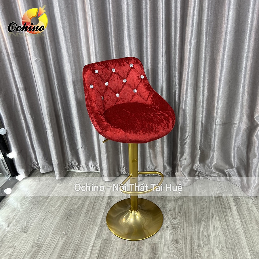 Ghế Bar, Ghế Trang Điểm Mẫu Nỉ Đính Đá Chân Vàng K1 Sang Chảnh Điều Chỉnh Độ Cao 60/80 Và Xoay 360 Độ ( Có Sẵn)