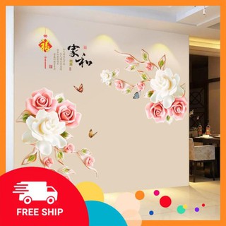 ⚡️𝗙𝗥𝗘𝗘𝗦𝗛𝗜𝗣⚡️ Decal dán tường Hoa hồng phấn trắng