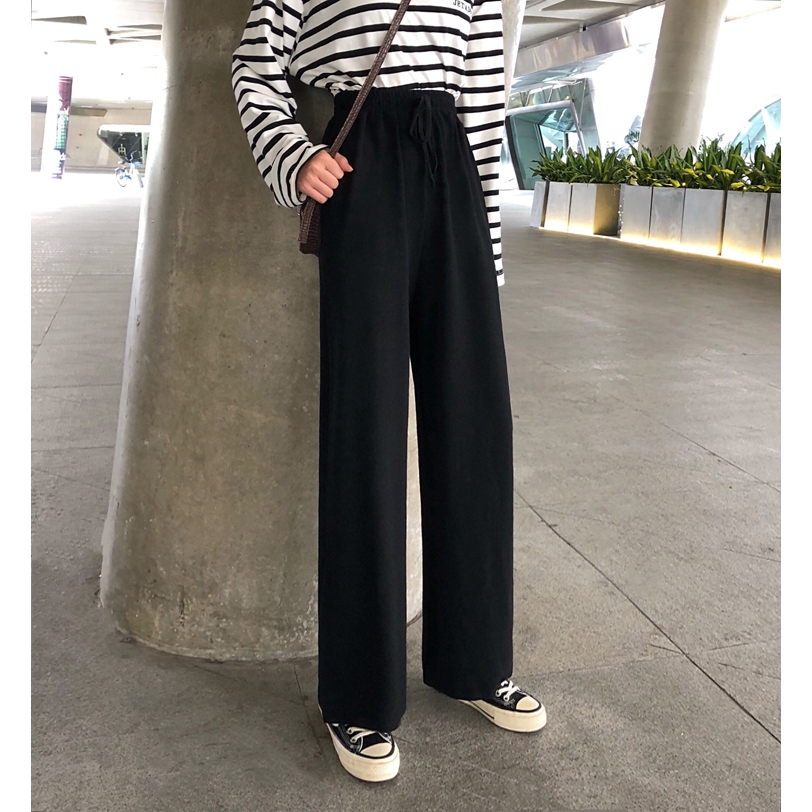 SUXI Quần dài nữ lưng cao ống rộng