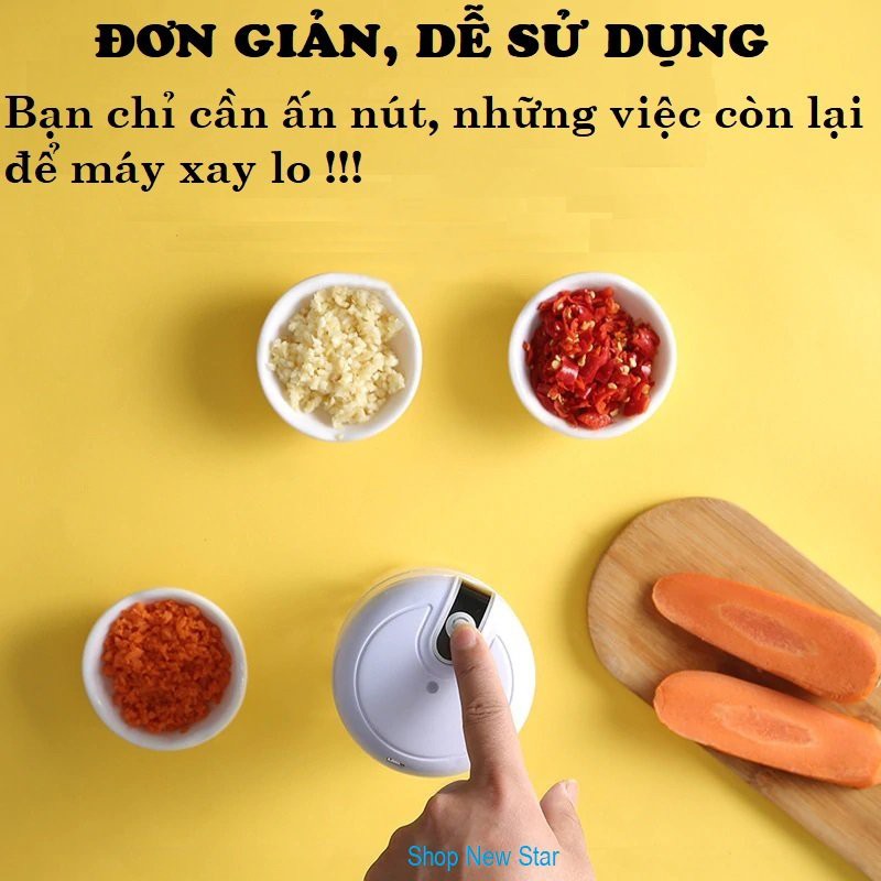 Máy xay mini cầm tay đa năng sạc pin cao cấp xay tỏi ớt, hành, rau củ quả dung tích 250ml