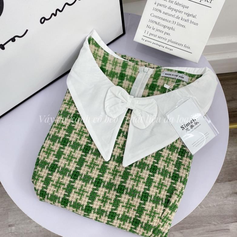 [ 𝐅𝐑𝐄𝐄 𝐒𝐇𝐈𝐏 ] VÁY DẠ KẺ XANH PHỐI CỔ PI TER NƠ NHỎ SIÊU XINH