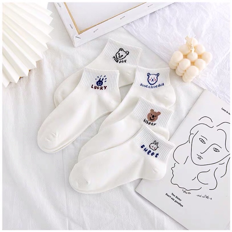 Tất Nữ Cổ Ngắn, Vớ Cotton Cổ Ngắn In Hình Hoạt Hình T21