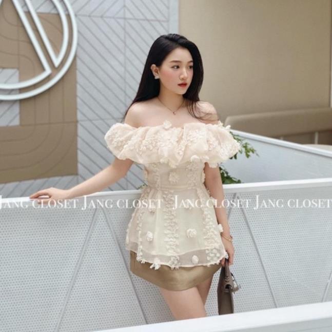 [ 𝐅𝐑𝐄𝐄 𝐒𝐇𝐈𝐏 ] SET AO TRỄ VAI VON BÔNG NỔI MIX CHÂN VÁY