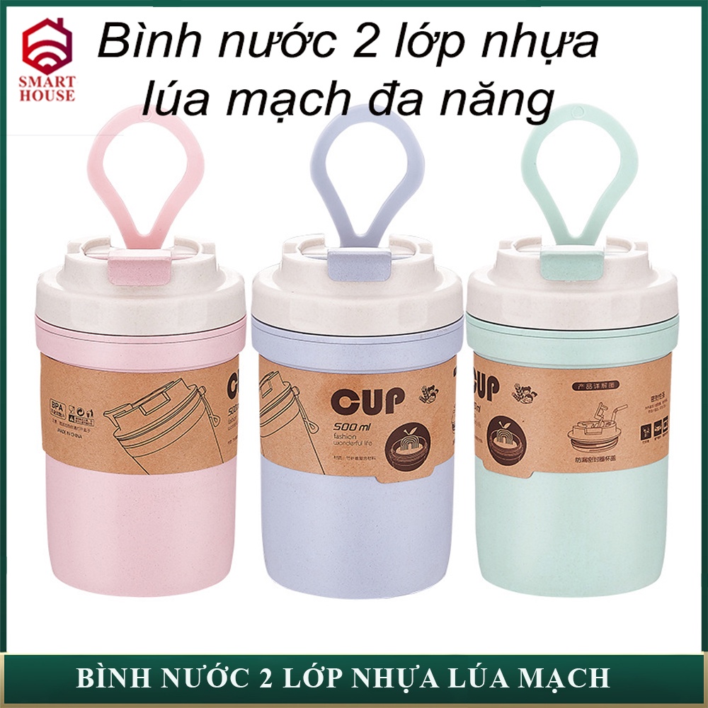 Bình nước 2 lớp nhựa lúa mạch