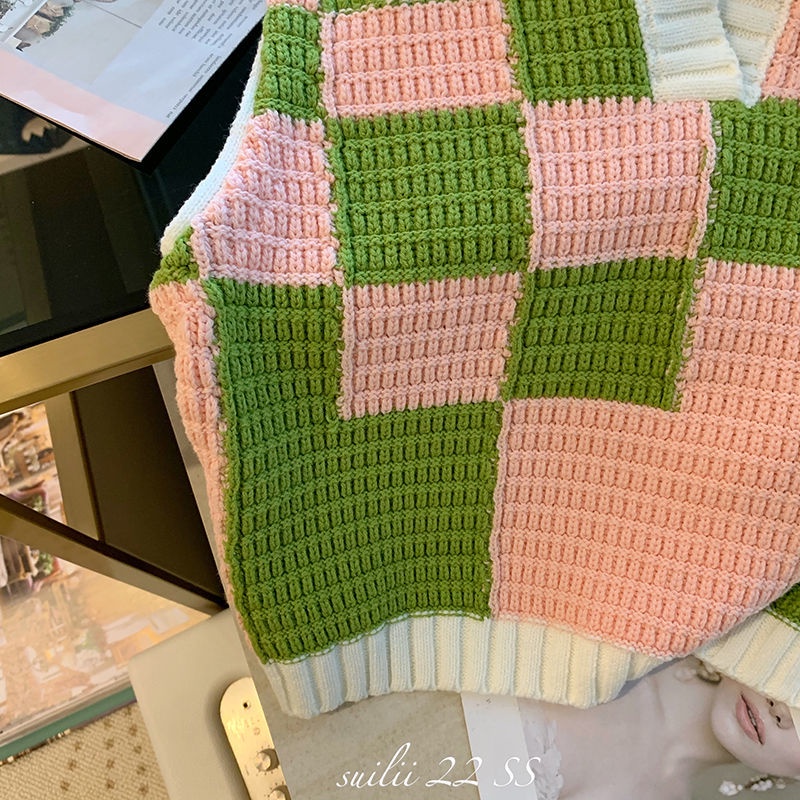 Áo sweater Sát Nách Dáng Rộng Cổ polo Họa Tiết Kẻ Ô Nhiều Lớp Màu Sắc Tương Phản Thời Trang Xuân Hè Cổ Điển Dành Cho Bạn Nữ