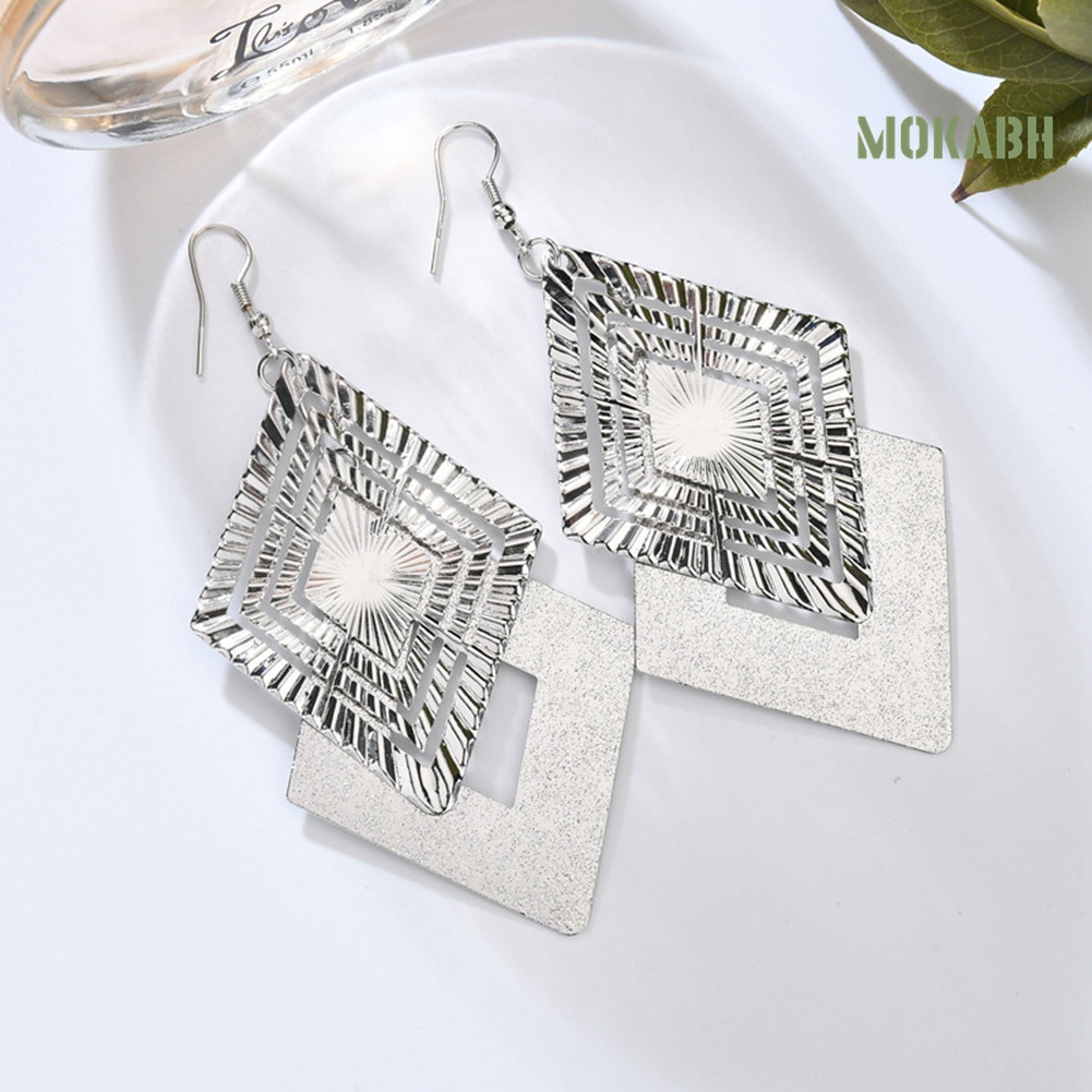 [Thời Trang] Bông Tai Dài Hai Lớp Hình Thoi Rỗng Mặt Nhám