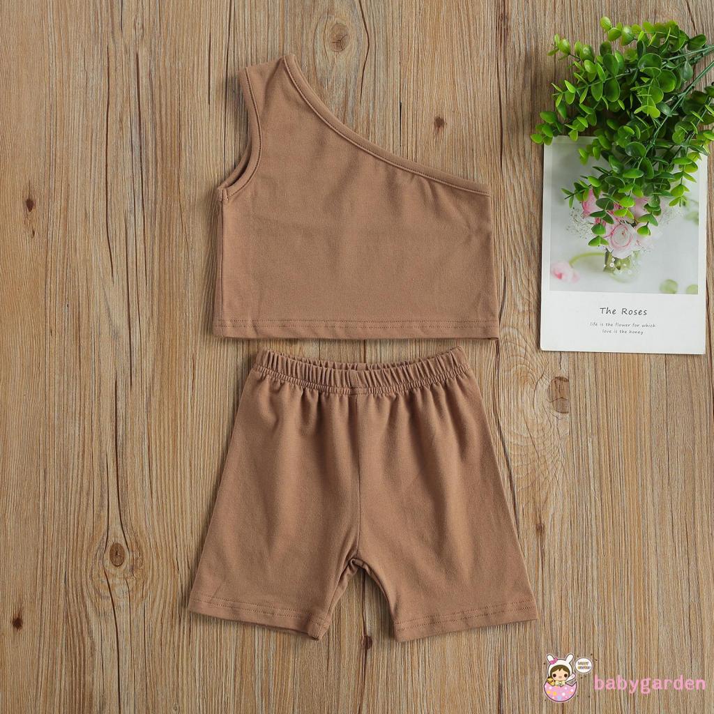 Set Đồ 2 Món Gồm Áo Màu Trơn + Quần Ngắn Thời Trang Cho Bé Gái 6 Tháng-4 Tuổi