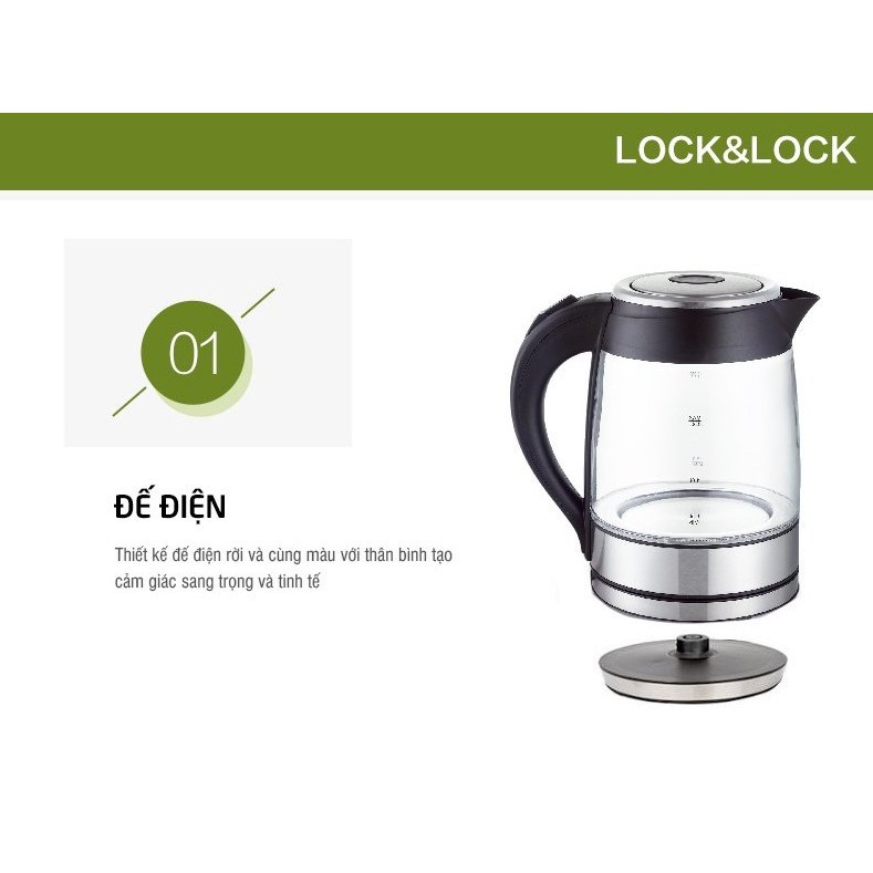 Ấm Thủy Tinh Siêu Tốc Lock&amp;Lock EJK418BLK 1.8L