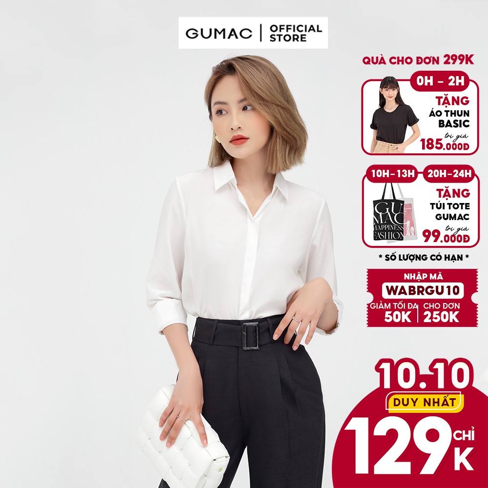 Áo sơ mi nữ công sở cơ bản GUMAC vải lụa cao cấp AB577 - Hàng nhập khẩu