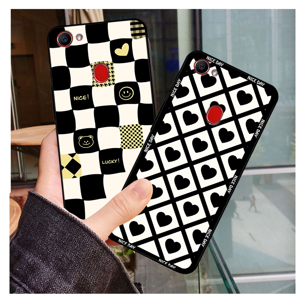 Ốp lưng Oppo F5 / F5 Youth / Oppo F7 in hoạ tiết caro trái tim đen trắng, gấu bear cute đáng yêu