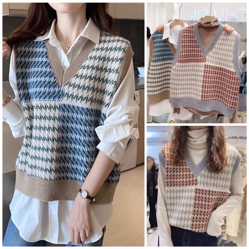 Áo Gile Len Nữ Cổ V Hoạ Tiết Vintage siêu Cá Tính GL001