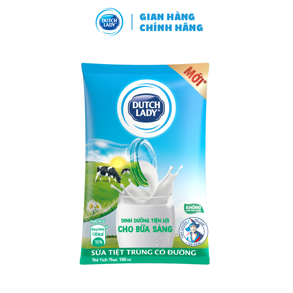 Thùng 48 Bịch Sữa Tiệt Trùng Dutch Lady Cô Gái Hà Lan Có Đường 180ml (48x180ml)