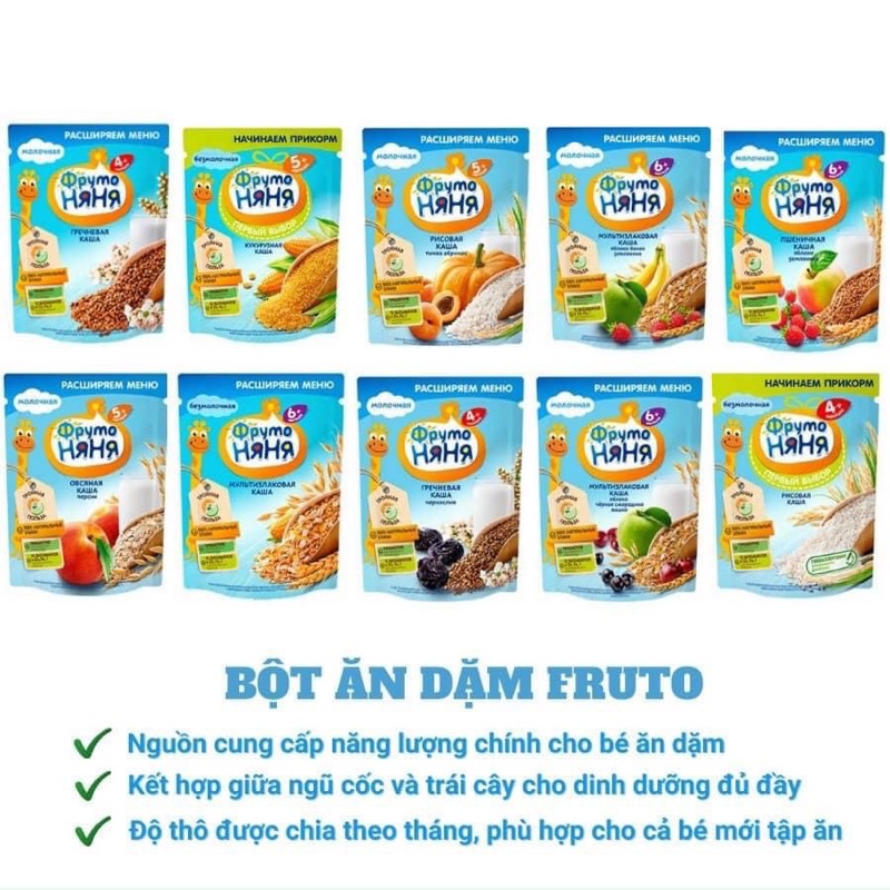 Bột ăn dặm Fruto nga đủ vị date mới nhất