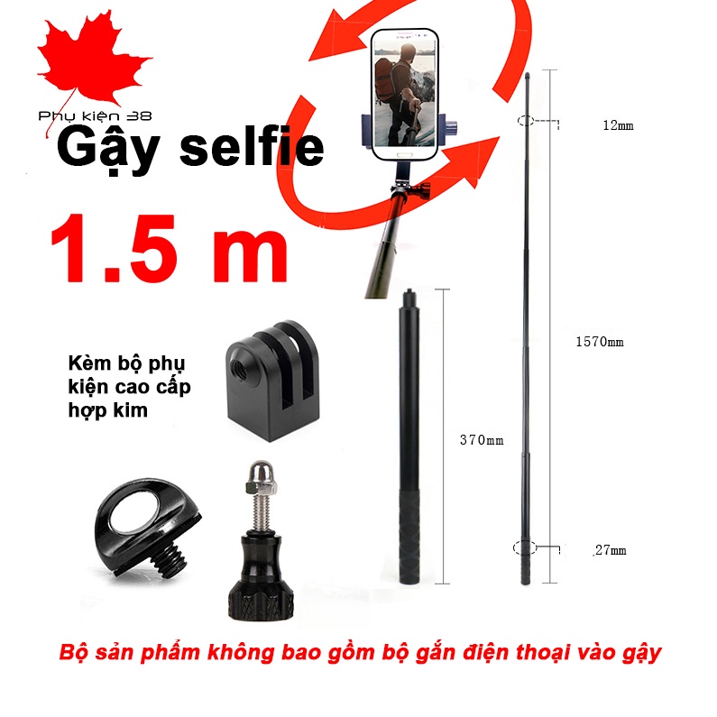 Gậy chụp hình selfie tự sướng 1.5m dùng cho điện thoại, gopro, sjcam eken insta360 hợp kim nhôm - gậy không có tripod