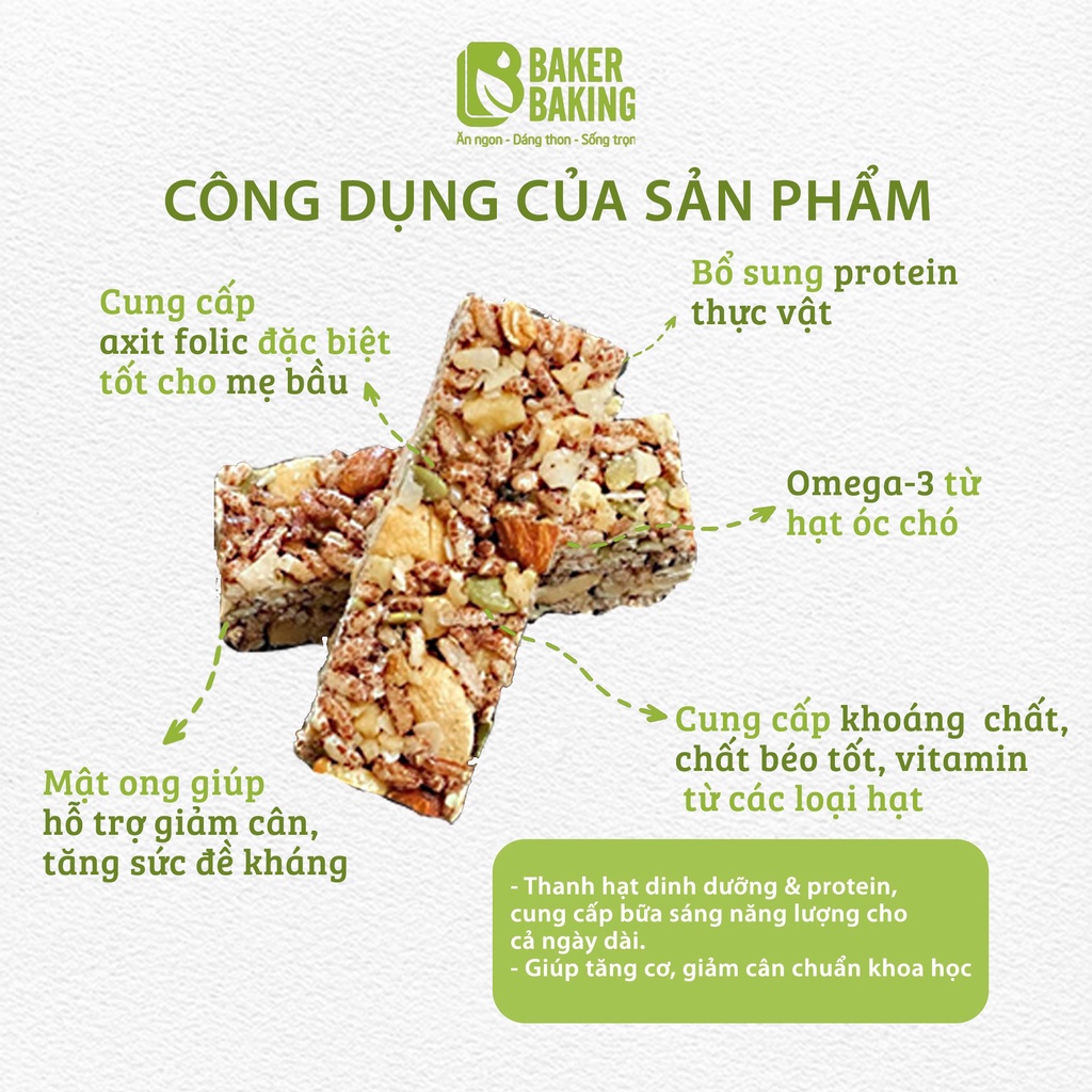 Thanh hạt Protein Eat Baker Baking - Eat clean ăn kiêng Healthy cung cấp Protein hỗ trợ ăn kiêng, giảm cân