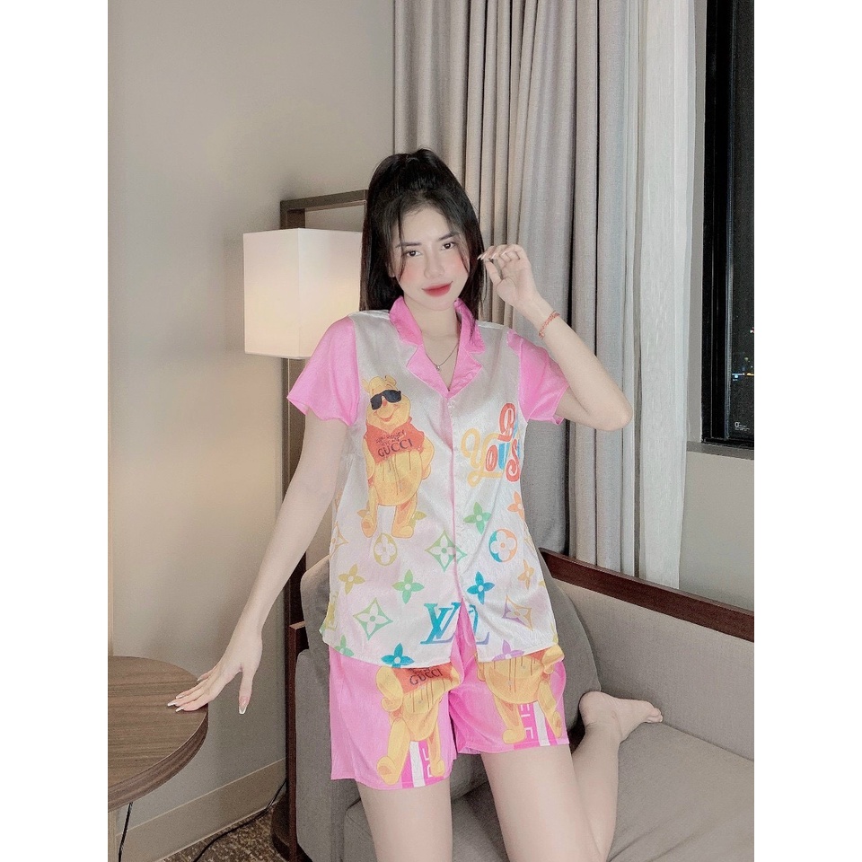 pijama đùi lụa xướt thiết kế siêu xinh, chất liệu lụa cao cấp mềm mịn mát, đồ bộ nữ giá rẻ, xưởng đồ bộ p97 free ship