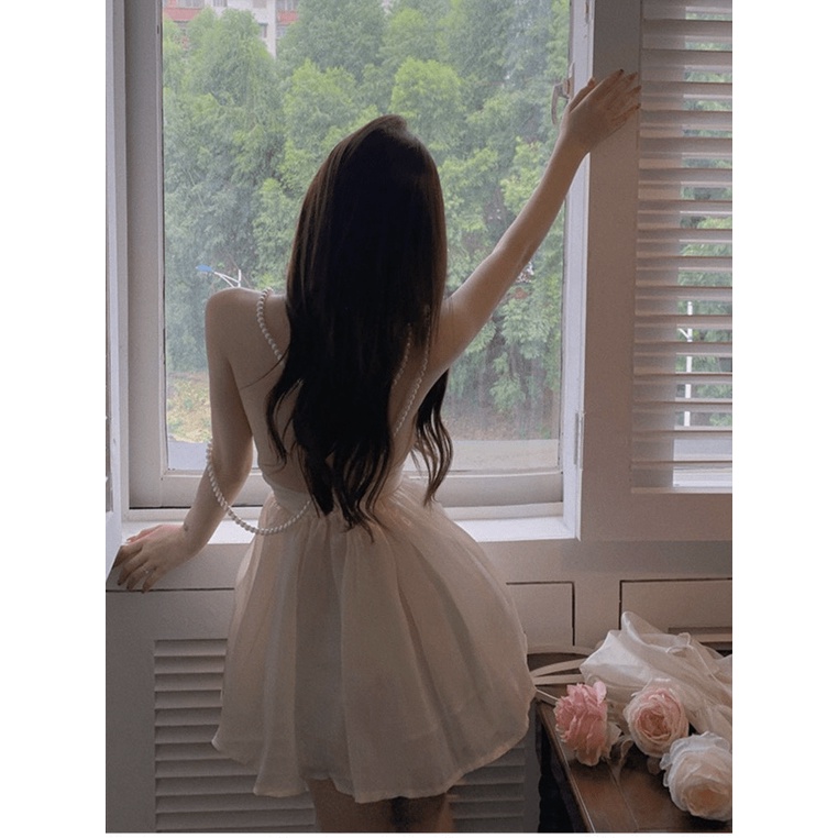 (Free ship) Mẫu HOT Thiết Kế Trend 2022 -- Đầm Tơ Hở Lưng Hai Dây Đính Cườm Tôn Dáng Y Hình UP HHP Fashion