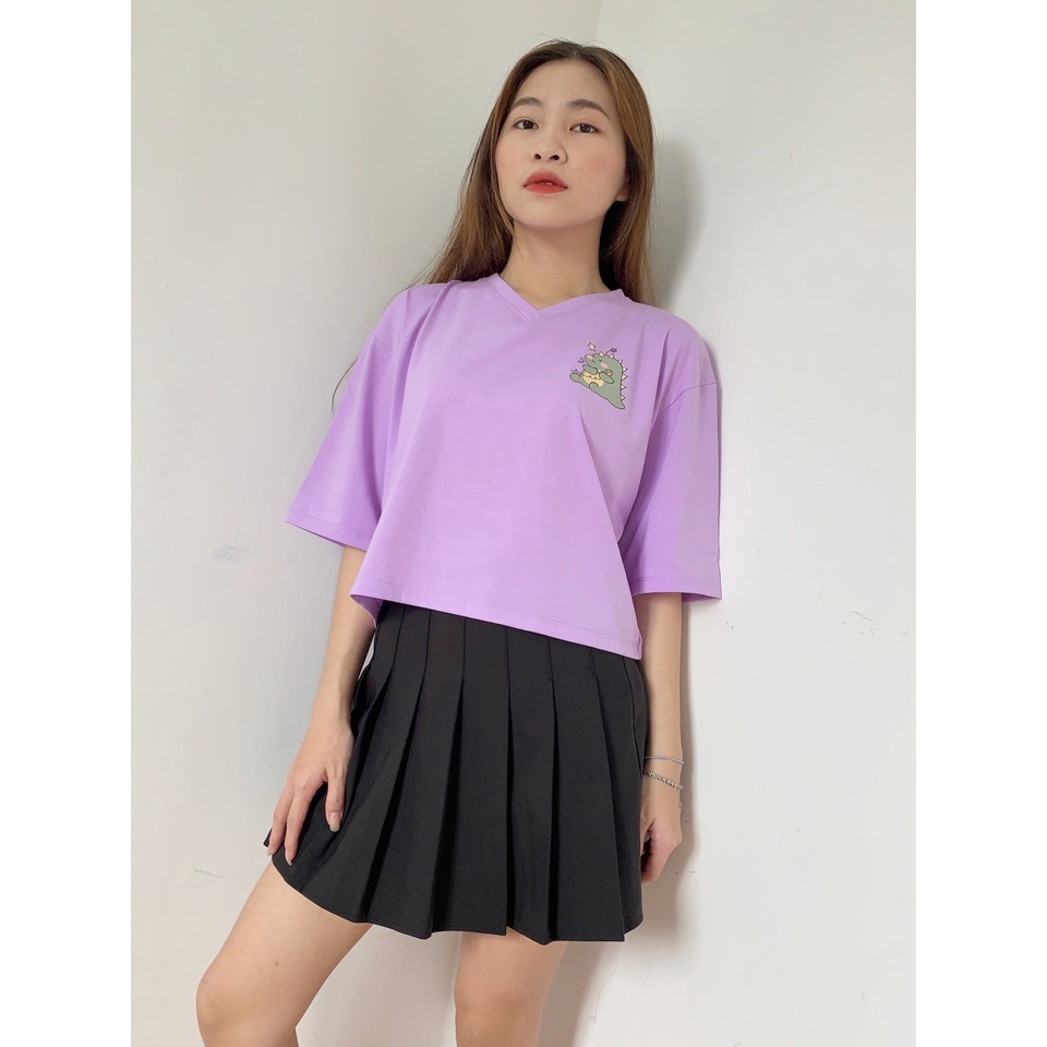 Áo thun croptop, áo croptop form rộng, áo croptop khủng long Gom, áo croptop freesize dưới 55kg