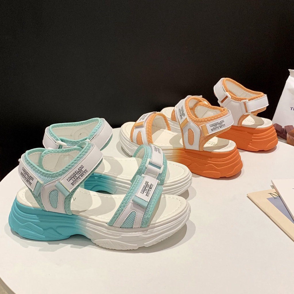 Dép sandal quai hậu học sinh đế xuồng màu xanh-Sandal quai hậu độn đế 4cm