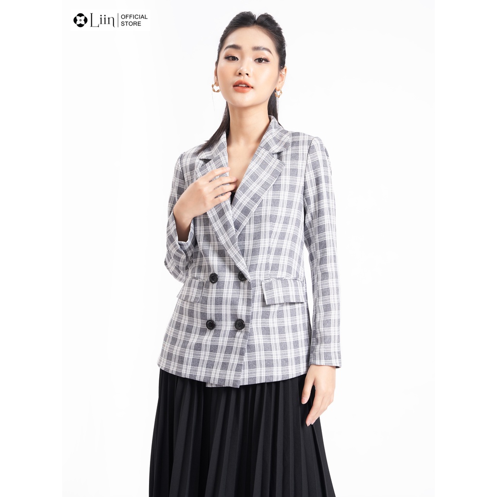Áo vest blazer Linbi nữ form rộng kẻ 4 cúc dày dặn tone màu thời thượng liin clothing V5425