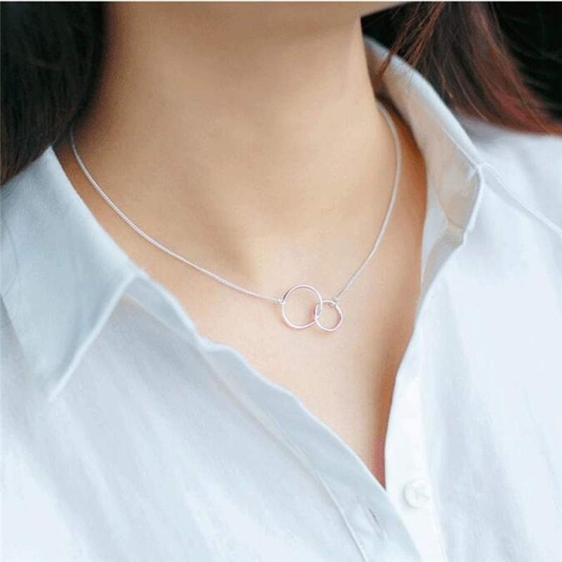 Korean Female Autumn Winter Sweater Double Ring Necklace Pendant