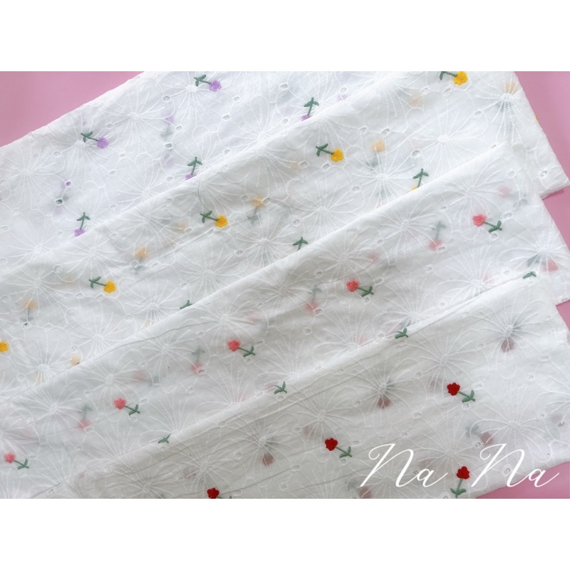 Vải xô thêu hoa, may đầm váy siêu xinh, Vải thêu kĩ, đường nét mượt